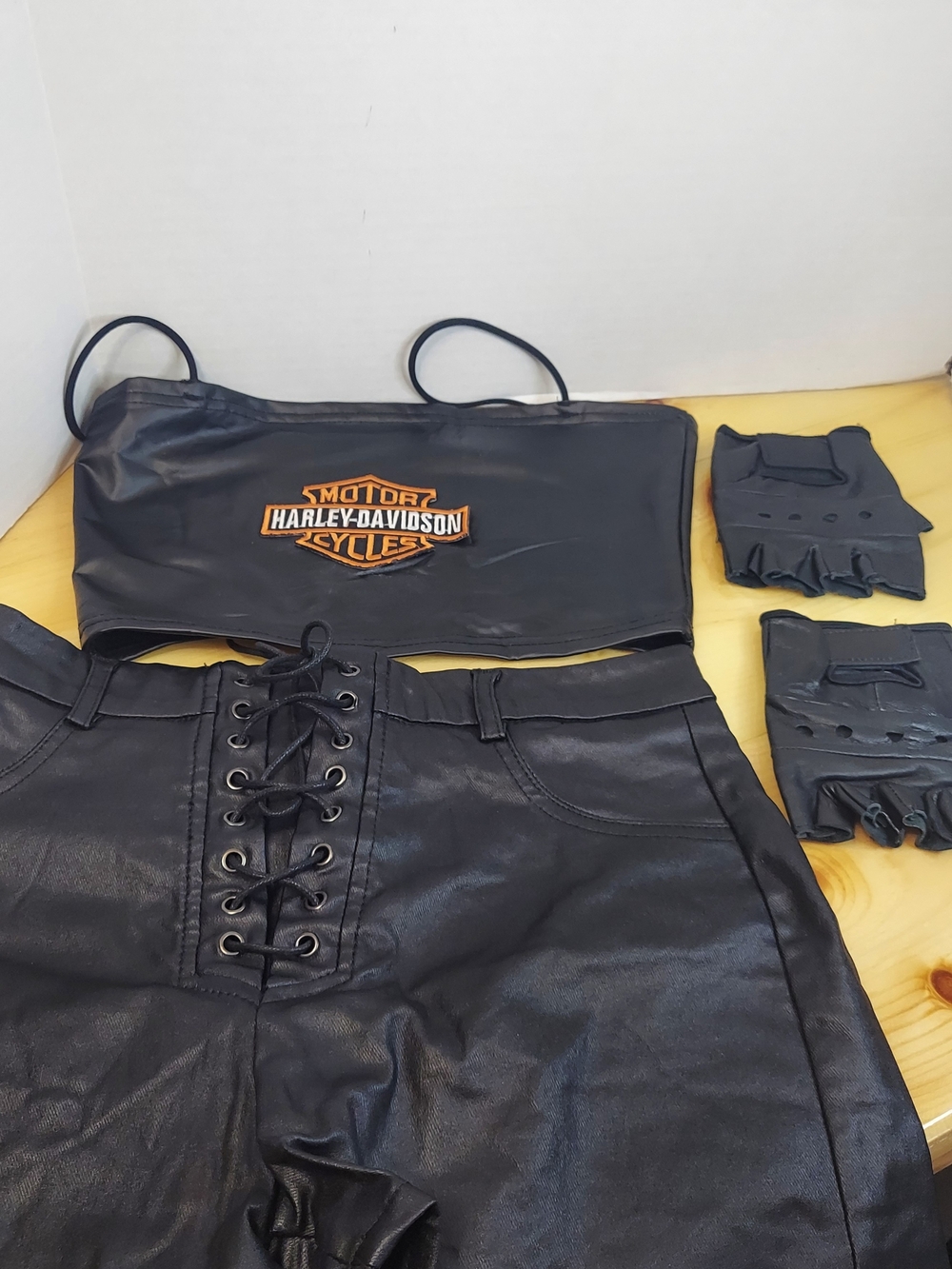 Harley-Davidson Costume Black Faux Leather Lace-Up Bottoms Small